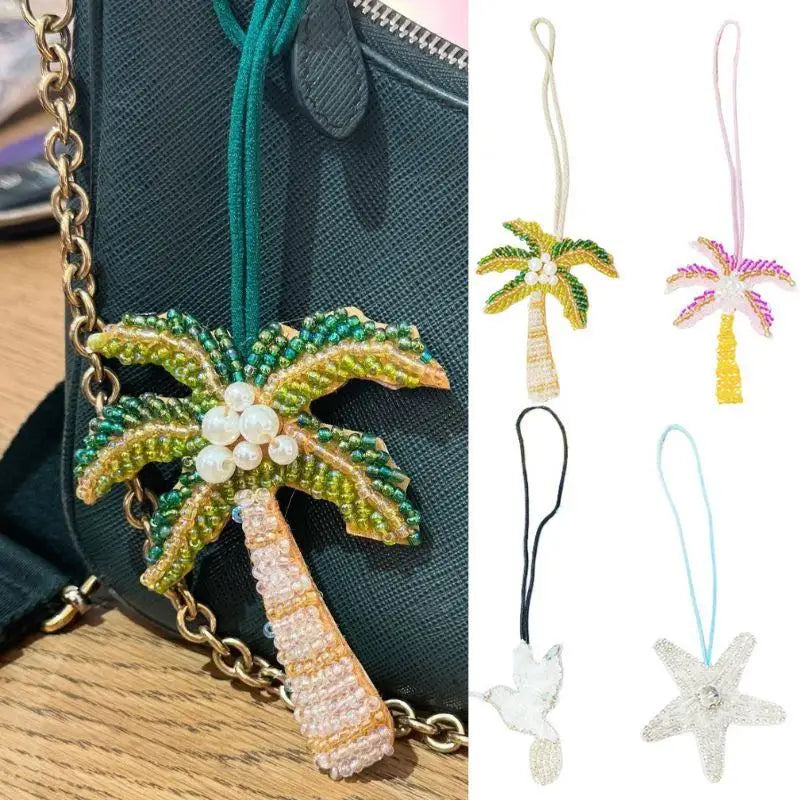 Women's Handmade Sequin Patch Coconut Tree Keyring Bag Pendant-The Yellow Prime
