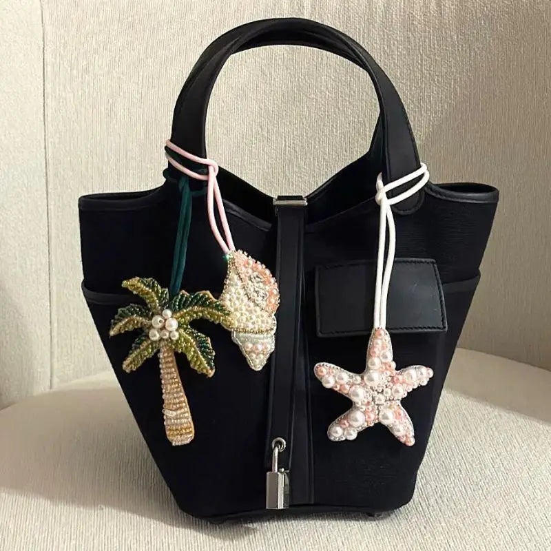 Women's Handmade Sequin Patch Coconut Tree Keyring Bag Pendant-The Yellow Prime