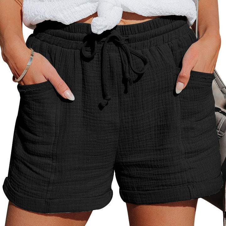 Women's High Waist Casual Cotton Linen Shorts with Pockets-The Yellow Prime
