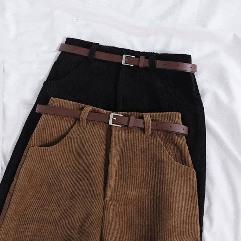 Women's High Waist Relaxed Fit Corduroy Pants-The Yellow Prime