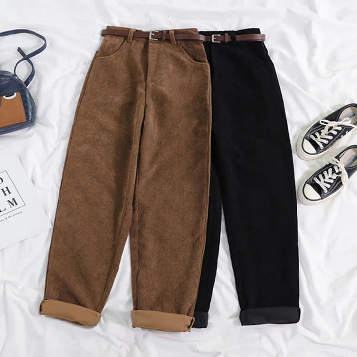 Women's High Waist Relaxed Fit Corduroy Pants-The Yellow Prime