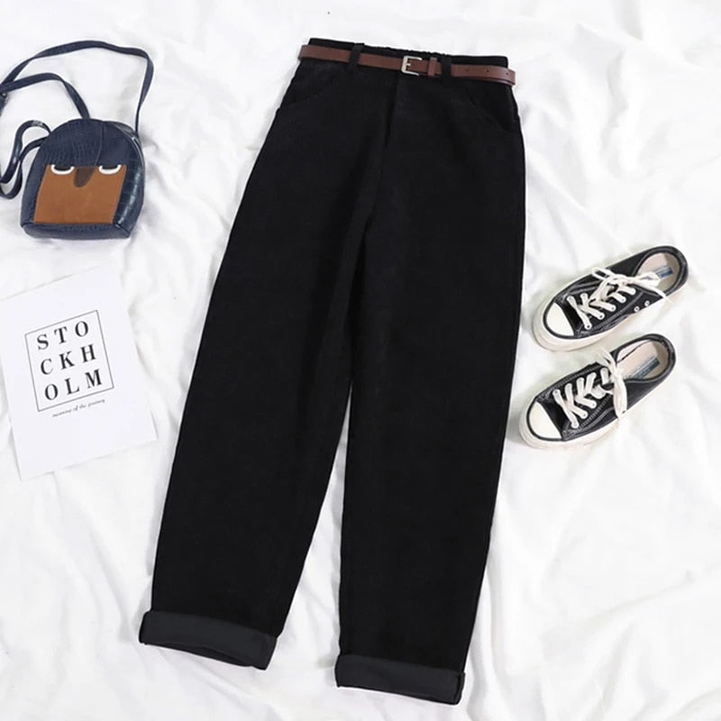 Women's High Waist Relaxed Fit Corduroy Pants-The Yellow Prime