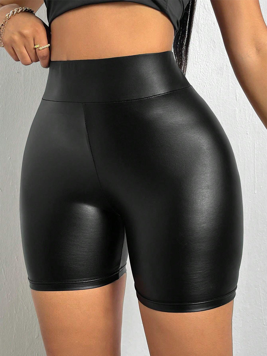 Women's High-Waisted Faux Leather Shorts-The Yellow Prime