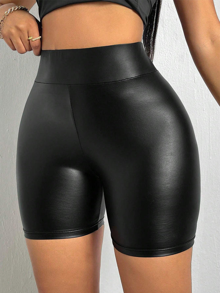 Women's High-Waisted Faux Leather Shorts-The Yellow Prime
