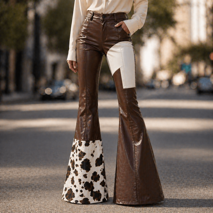 Women's High-Waisted Leather Flare Trousers-The Yellow Prime