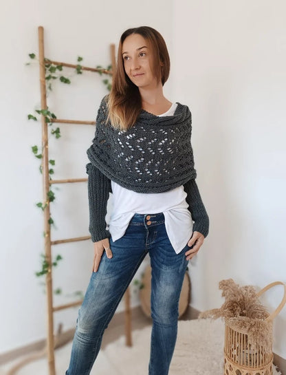 Women's Knit Openwork Rectangular Scarf for Winter-The Yellow Prime
