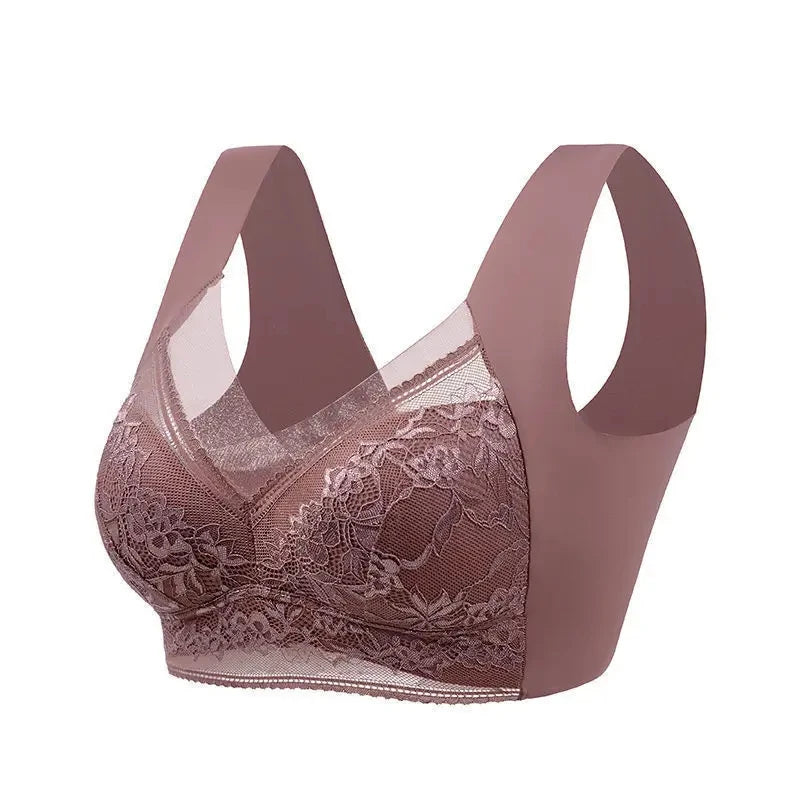Women's Large Push Up Ice Silk Seamless Lace Wireless Bralette-The Yellow Prime