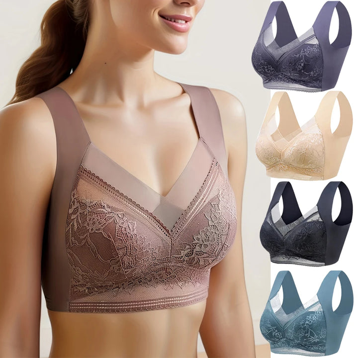 Women's Large Push Up Ice Silk Seamless Lace Wireless Bralette-The Yellow Prime