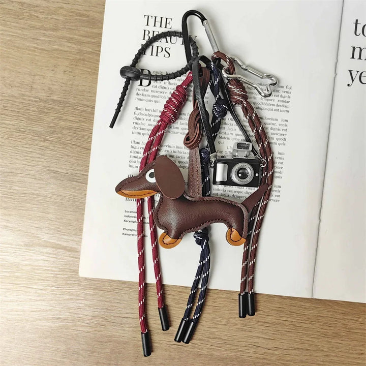 Women's Leather Dachshund Keychain Braid Rope Bag Charm-The Yellow Prime