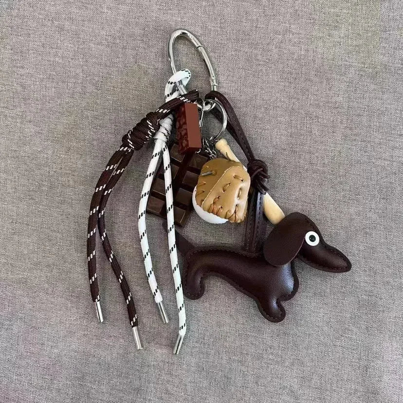 Women's Leather Dachshund Keychain Braid Rope Bag Charm-The Yellow Prime