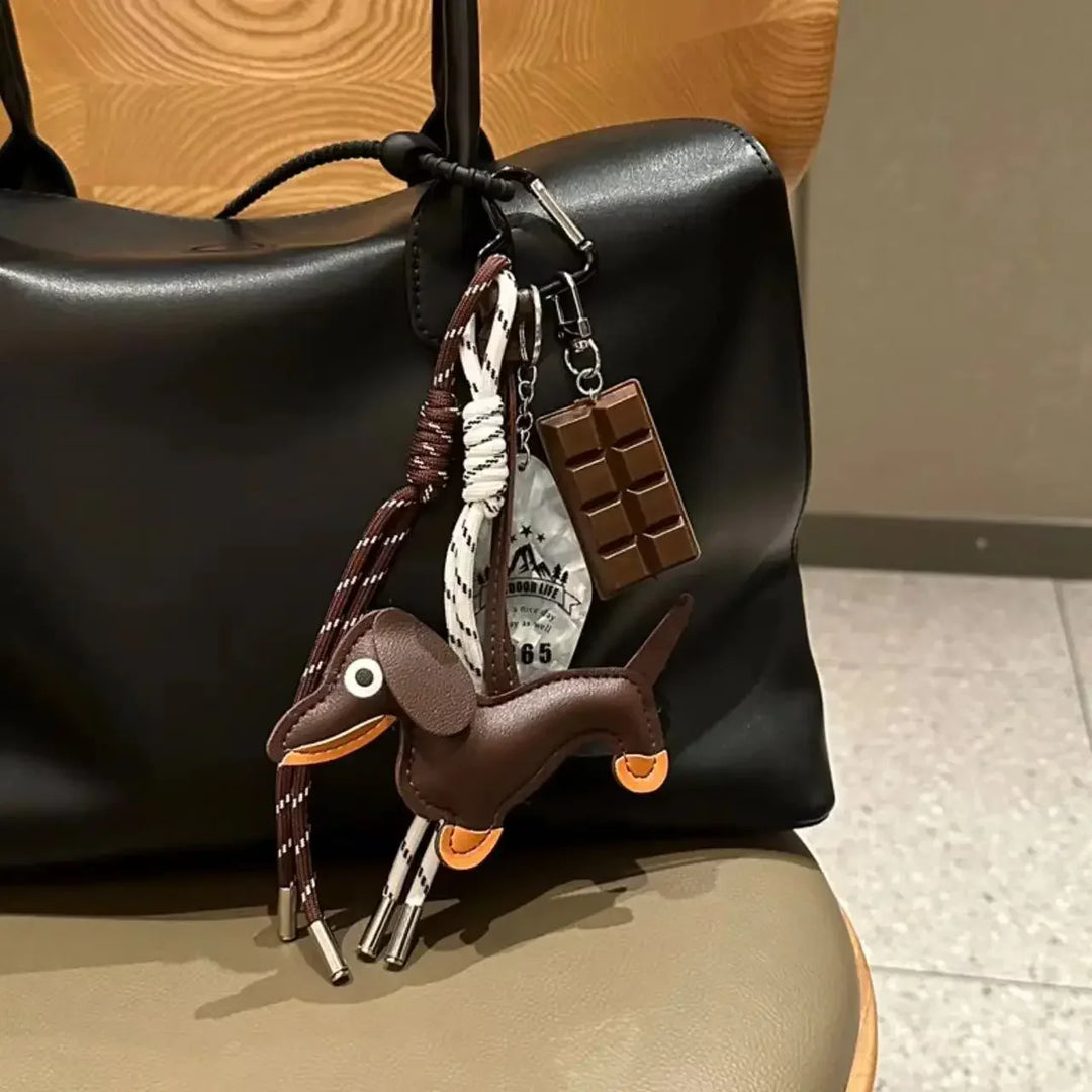 Women's Leather Dachshund Keychain Braid Rope Bag Charm-The Yellow Prime