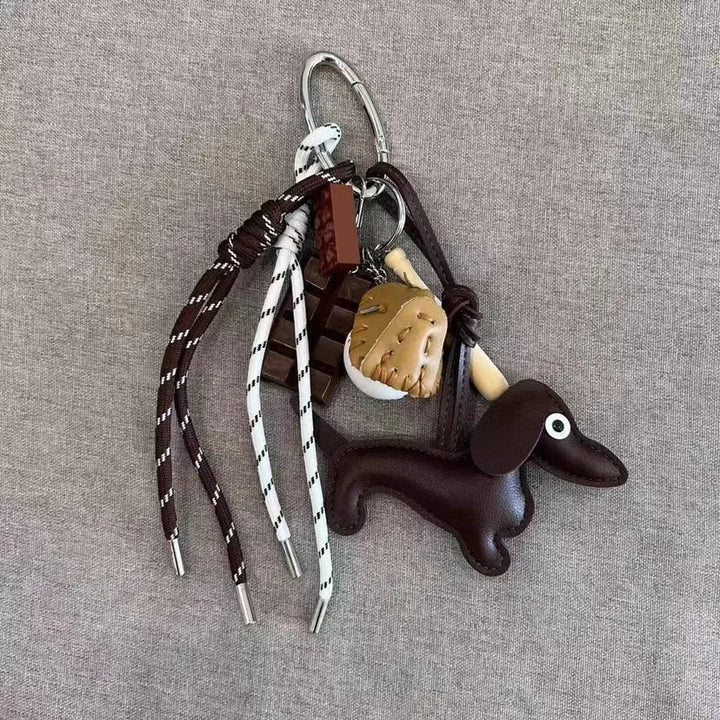 Women's Leather Dachshund Keychain Braid Rope Bag Charm-The Yellow Prime