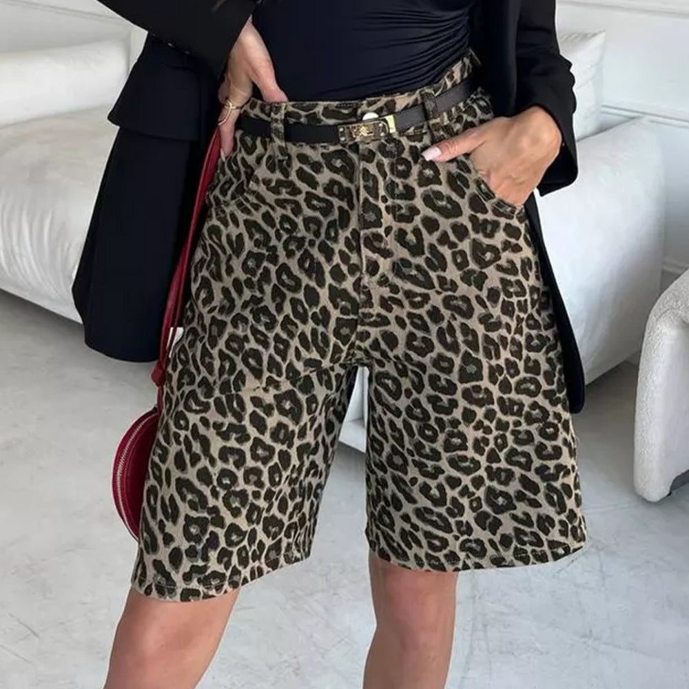Women's Leopard Print Casual Shorts-The Yellow Prime
