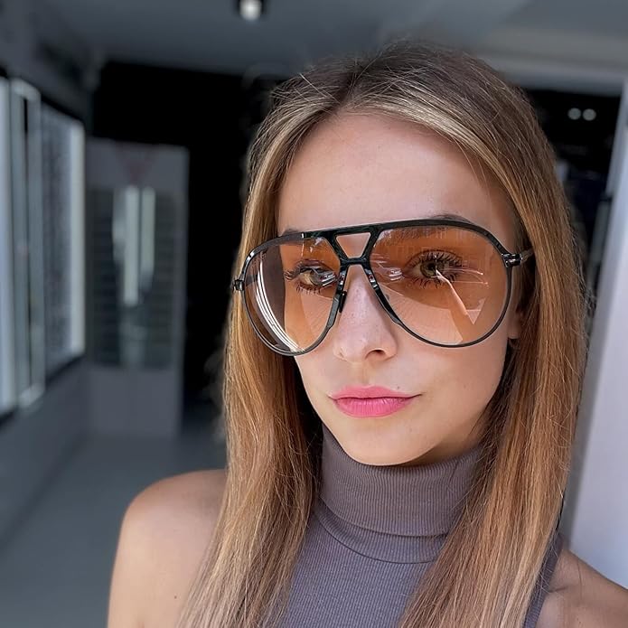 Women's Lightweight Aviator Sunglasses with Oversized Square Lenses-The Yellow Prime