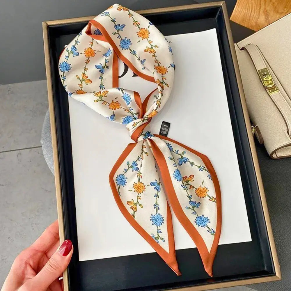 Women's Lightweight Botanical Satin Slim Scarf for Spring-The Yellow Prime