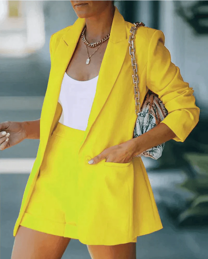 Women's Lightweight Casual Blazer and Shorts Set - Elegant Design-The Yellow Prime