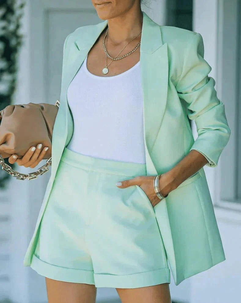 Women's Lightweight Casual Blazer and Shorts Set - Elegant Design-The Yellow Prime