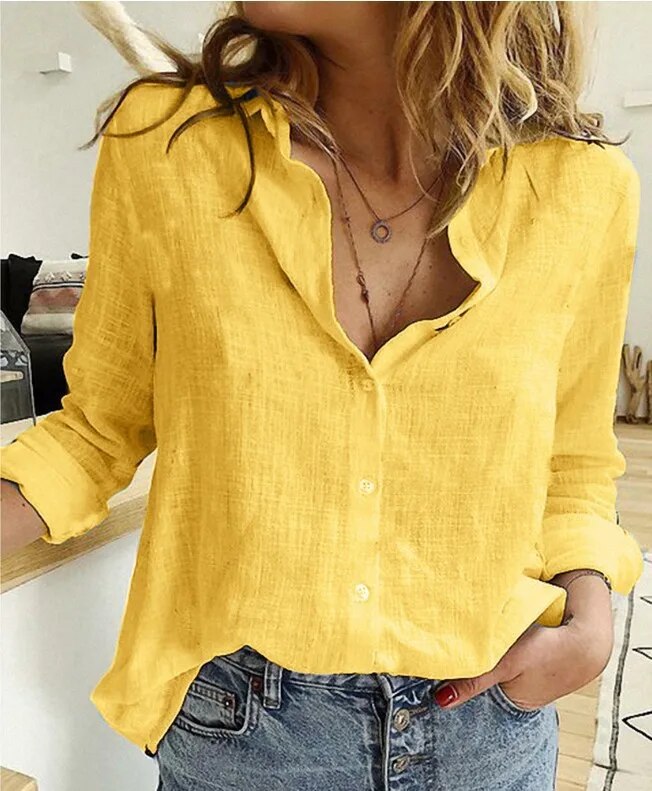 Women's Lightweight Casual Linen Blouse for Summer Outings-The Yellow Prime