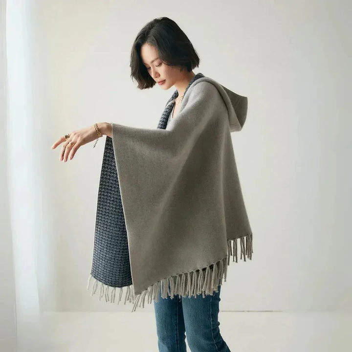 Women's Lightweight Cozy Hooded Cashmere Poncho-The Yellow Prime