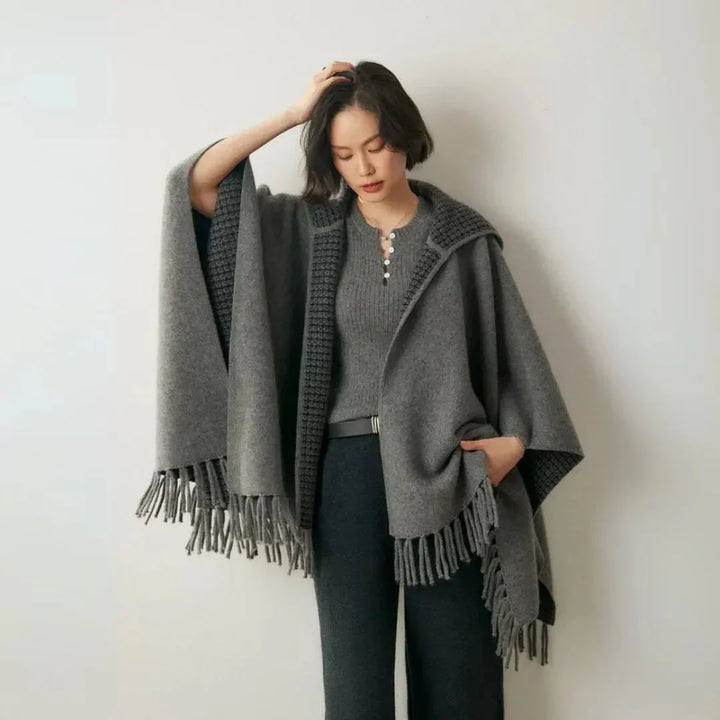 Women's Lightweight Cozy Hooded Cashmere Poncho-The Yellow Prime