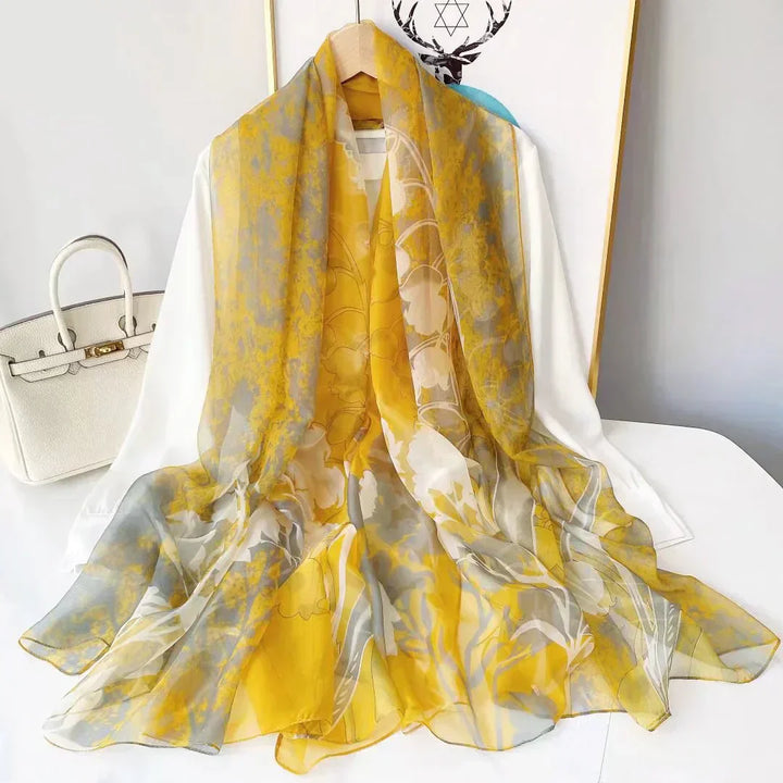 Women's Lightweight Flowy Silk Scarf - Long Sheer Wrap-The Yellow Prime