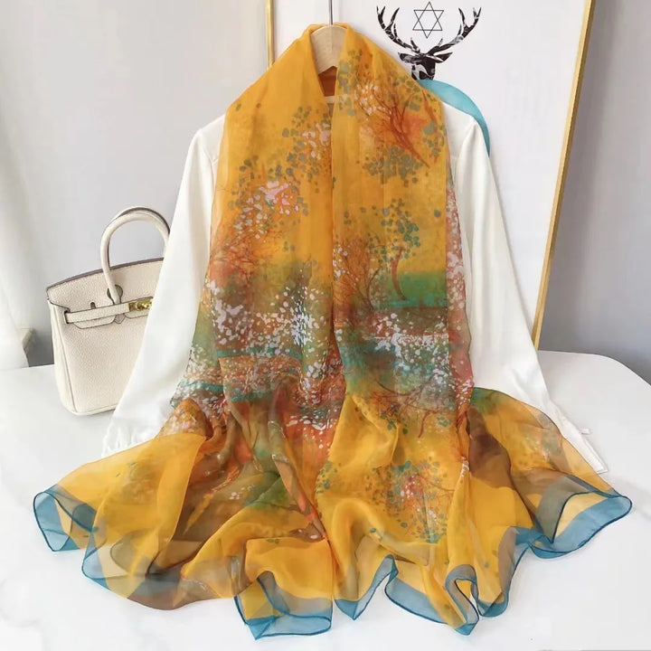 Women's Lightweight Flowy Silk Scarf - Long Sheer Wrap-The Yellow Prime