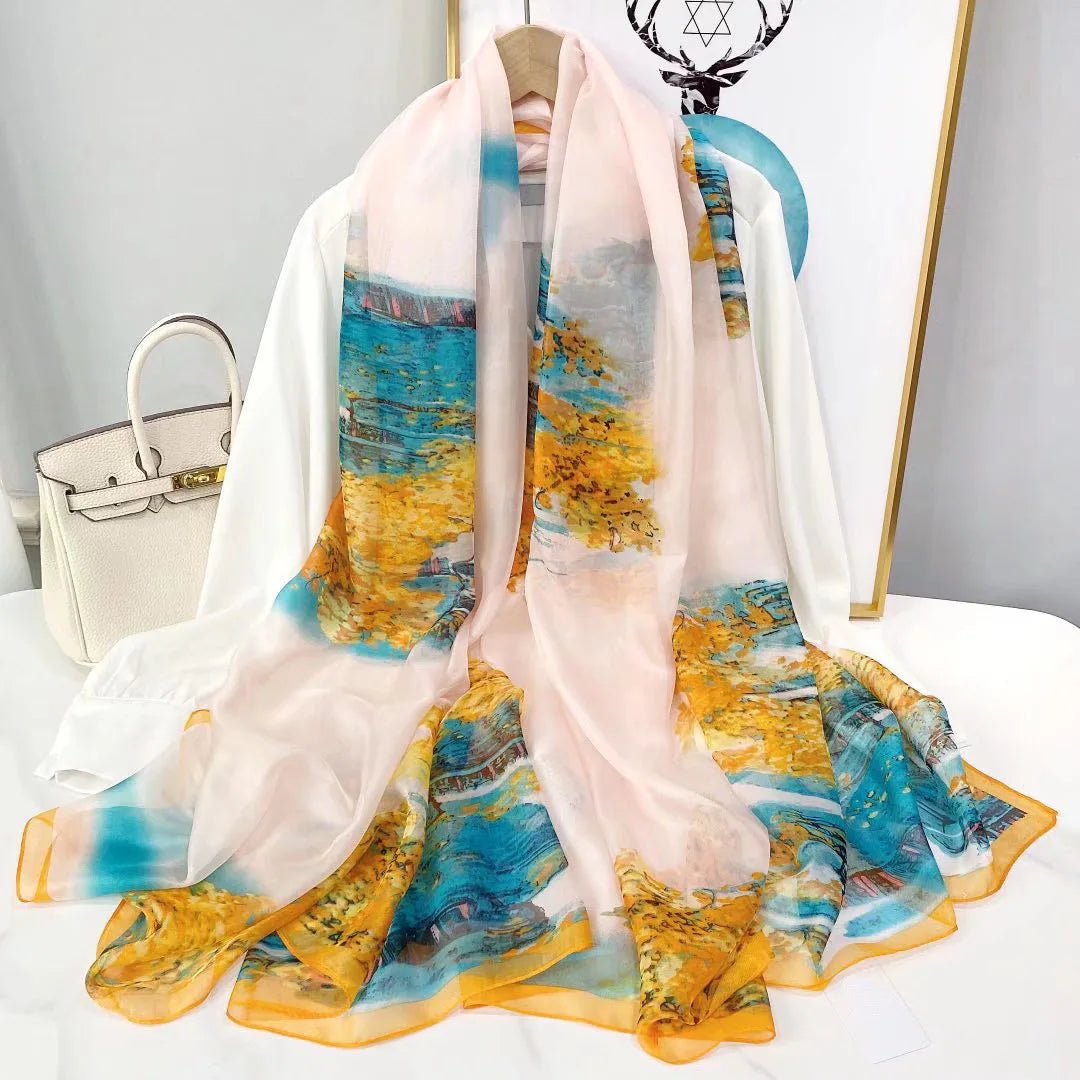 Women's Lightweight Flowy Silk Scarf - Long Sheer Wrap-The Yellow Prime