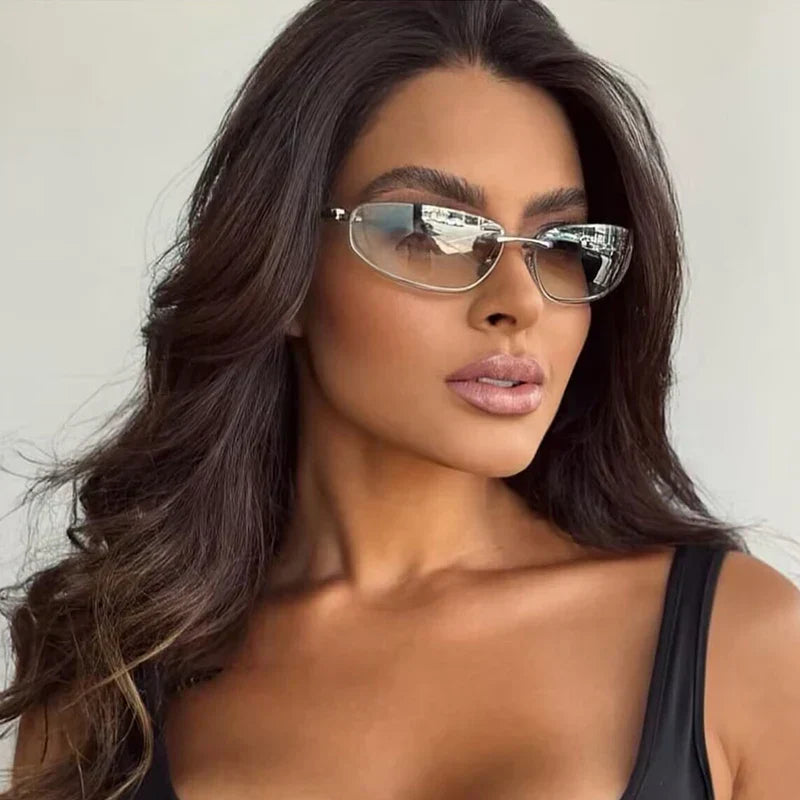 Women's Lightweight Frameless Oval Sunglasses for Outdoor Activities-The Yellow Prime