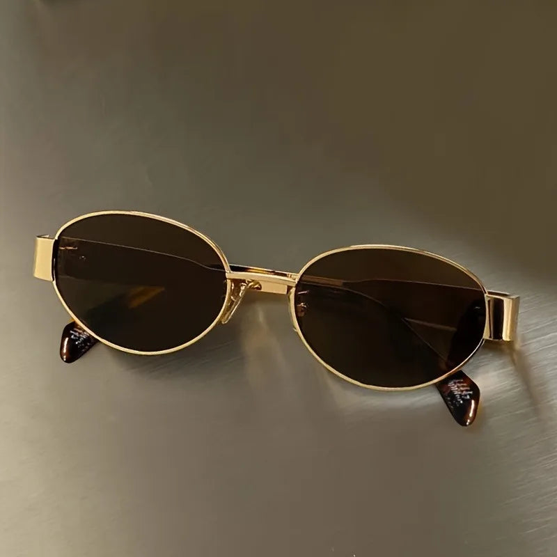Women's Lightweight Oval Sunglasses – Metal Frame, UV400 Protection-The Yellow Prime