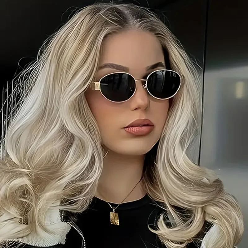 Women's Lightweight Oval Sunglasses – Metal Frame, UV400 Protection-The Yellow Prime
