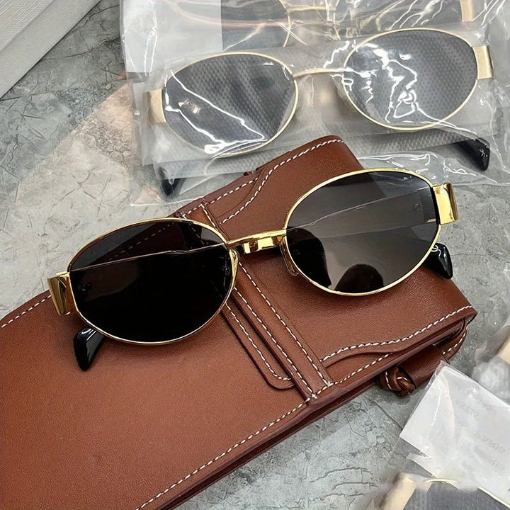 Women's Lightweight Oval Sunglasses – Metal Frame, UV400 Protection-The Yellow Prime