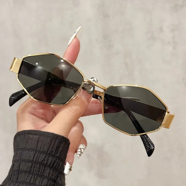Women's Lightweight Polygonal Sunglasses with Metallic Frame-The Yellow Prime