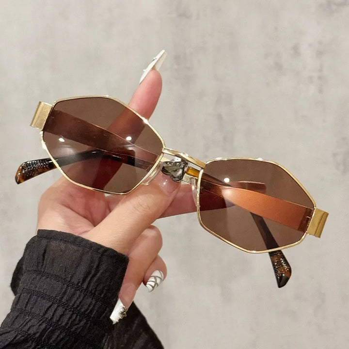 Women's Lightweight Polygonal Sunglasses with Metallic Frame-The Yellow Prime