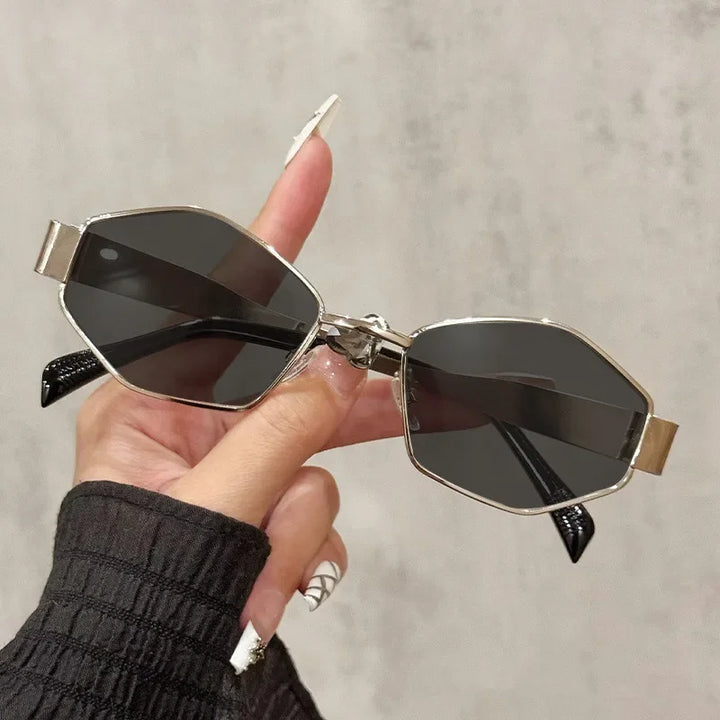 Women's Lightweight Polygonal Sunglasses with Metallic Frame-The Yellow Prime