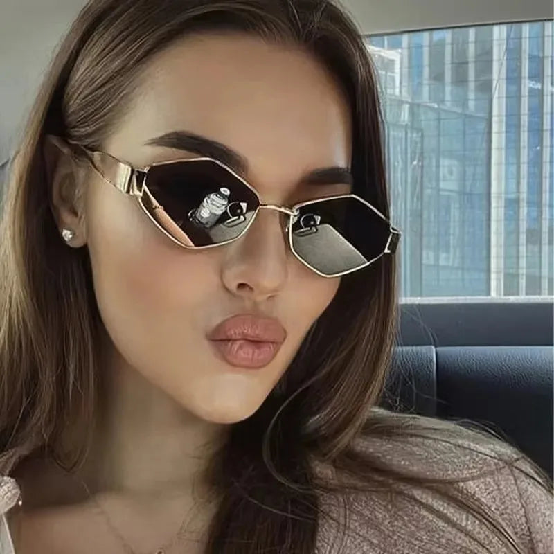 Women's Lightweight Polygonal Sunglasses with Metallic Frame-The Yellow Prime