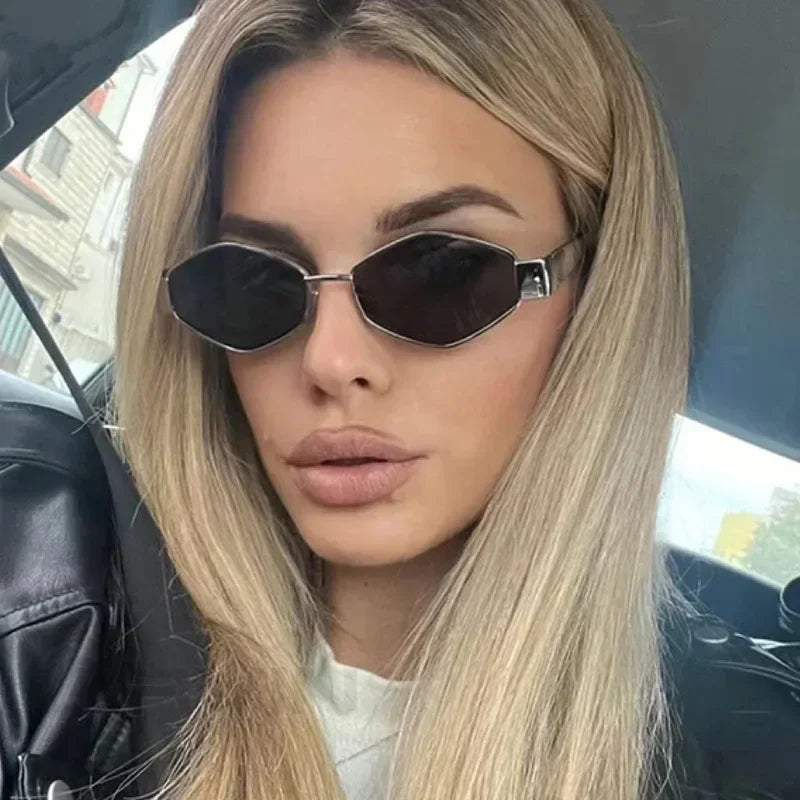 Women's Lightweight Polygonal Sunglasses with Metallic Frame-The Yellow Prime