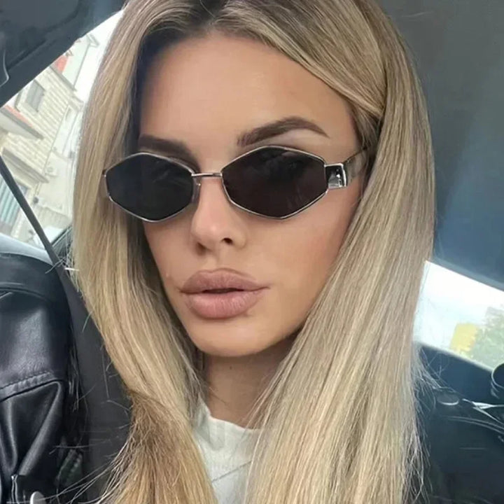 Women's Lightweight Polygonal Sunglasses with Metallic Frame-The Yellow Prime