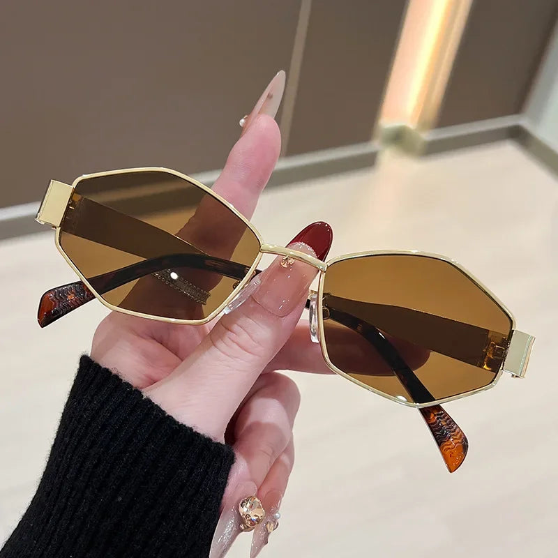 Women's Lightweight Polygonal Sunglasses with Metallic Frame-The Yellow Prime