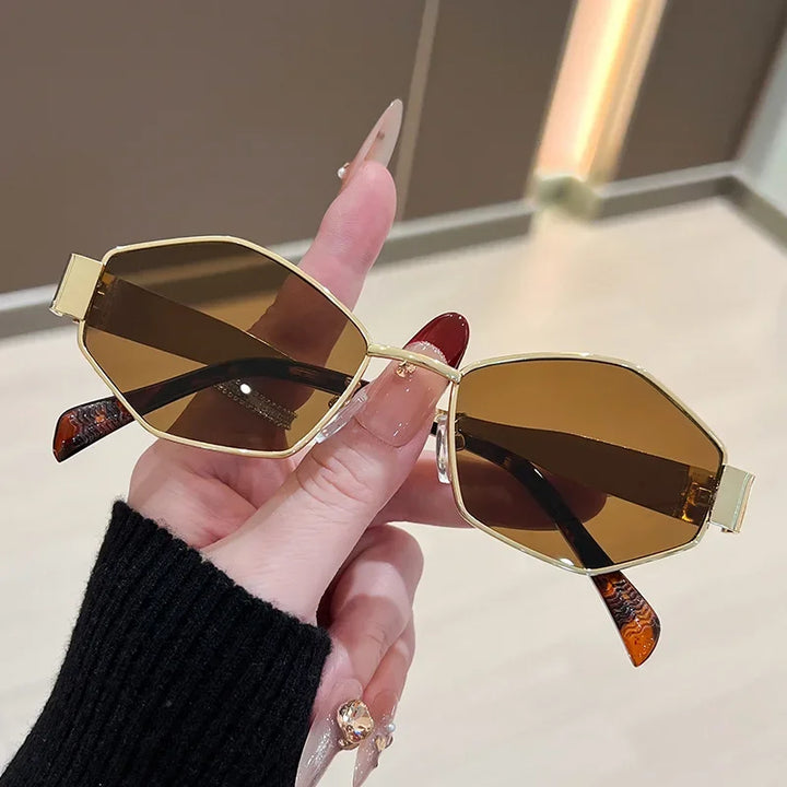 Women's Lightweight Polygonal Sunglasses with Metallic Frame-The Yellow Prime