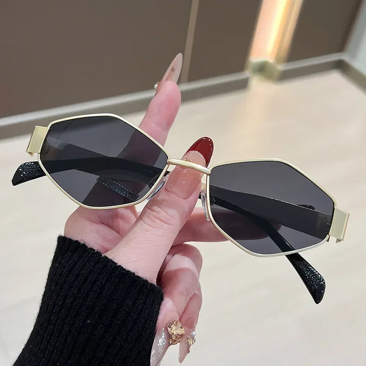 Women's Lightweight Polygonal Sunglasses with Metallic Frame-The Yellow Prime