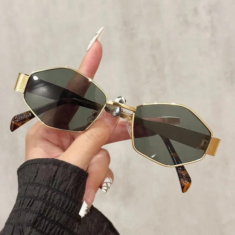 Women's Lightweight Polygonal Sunglasses with Metallic Frame-The Yellow Prime