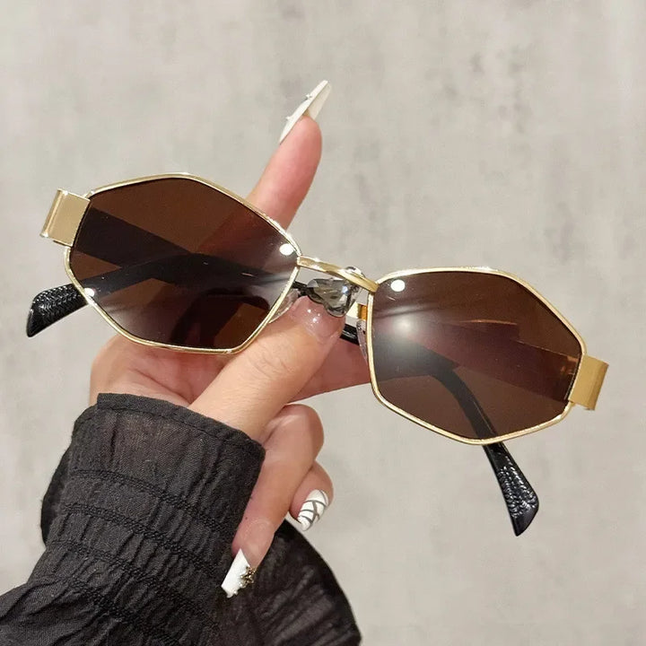 Women's Lightweight Polygonal Sunglasses with Metallic Frame-The Yellow Prime