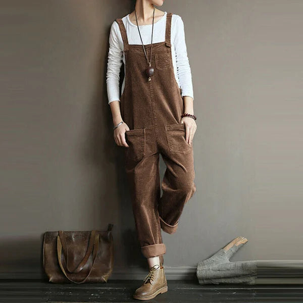 Women's Lightweight Relaxed Fit Jumpsuit in Flexible Cord Fabric-The Yellow Prime