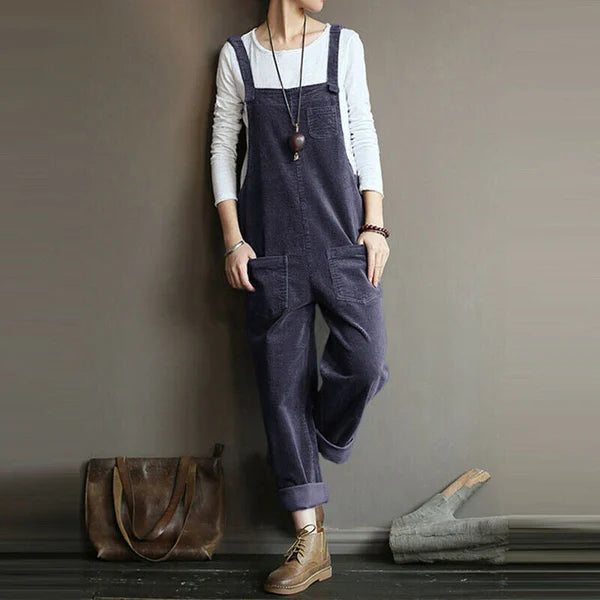 Women's Lightweight Relaxed Fit Jumpsuit in Flexible Cord Fabric-The Yellow Prime