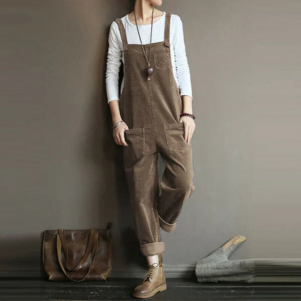 Women's Lightweight Relaxed Fit Jumpsuit in Flexible Cord Fabric-The Yellow Prime