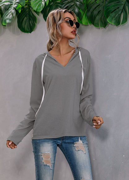 Women's Lightweight Relaxed V Neck Knit Hoodie for Everyday Wear-The Yellow Prime