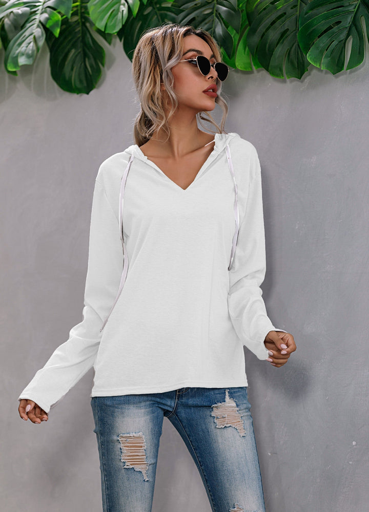 Women's Lightweight Relaxed V Neck Knit Hoodie for Everyday Wear-The Yellow Prime