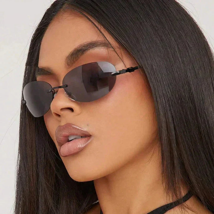 Women's Lightweight Rimless Oval Sunglasses – High-Quality Plastic-The Yellow Prime