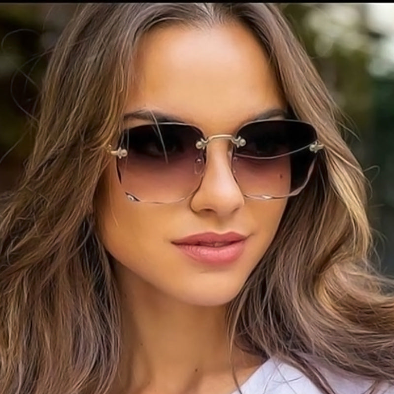 Women's Lightweight Rimless Sunglasses – Vintage Square Design, UV400-The Yellow Prime