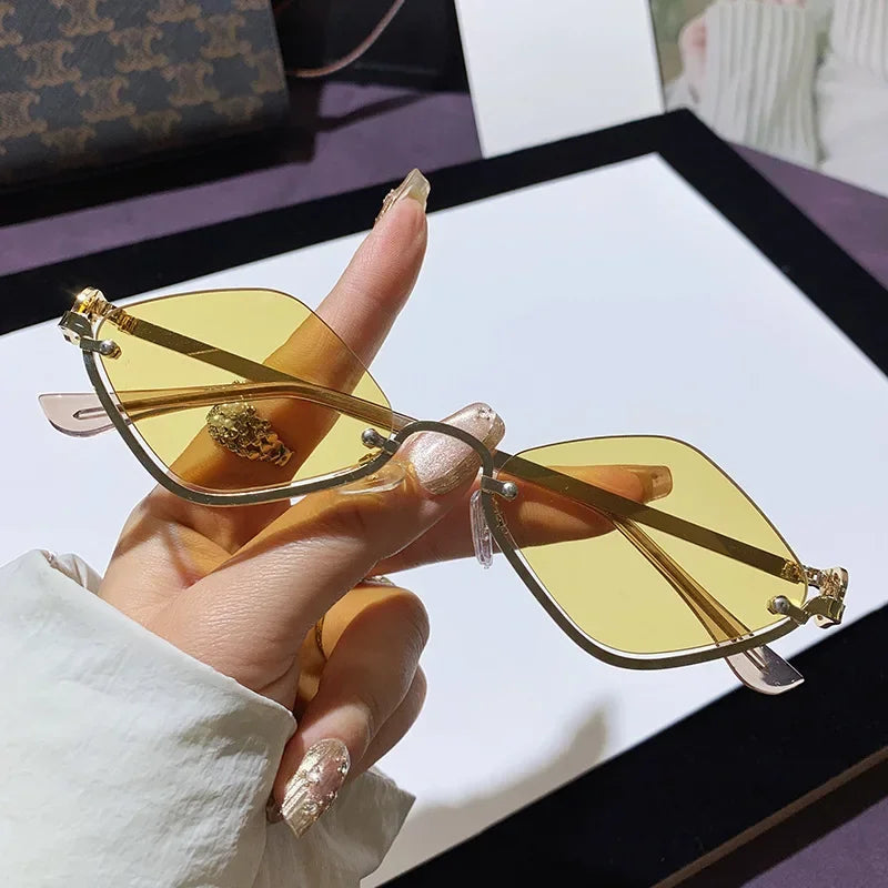 Women's Lightweight Semi-Rimless Diamond-Shaped Sunglasses for Outdoors-The Yellow Prime